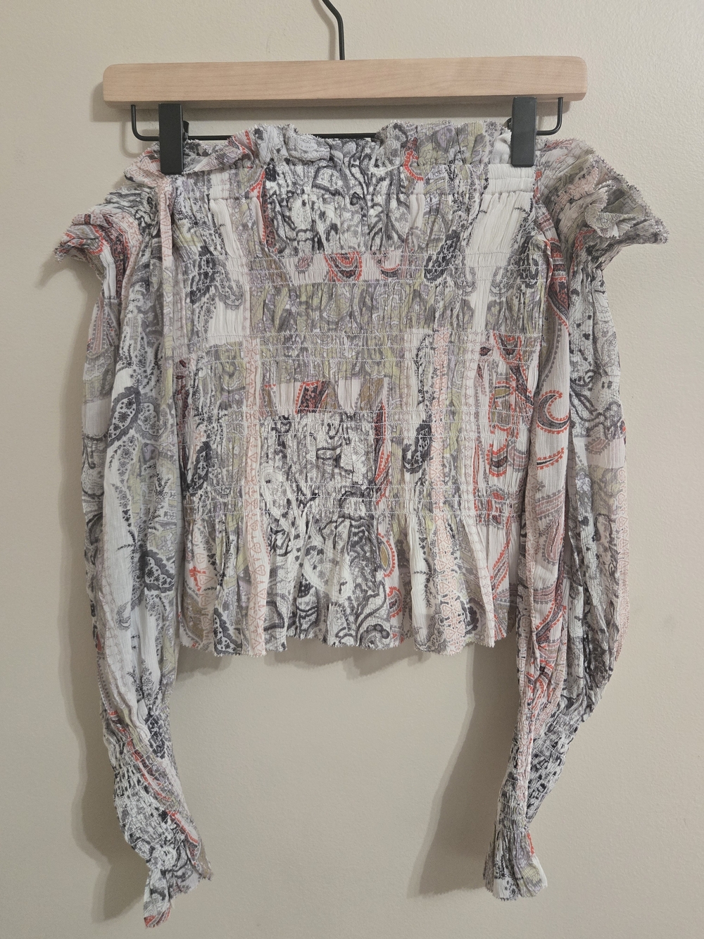 AllSaints Lara Makutu Off Shoulder Top Women's US 4 Soft Pink Boho Paisley NWOT - Picture 4 of 12